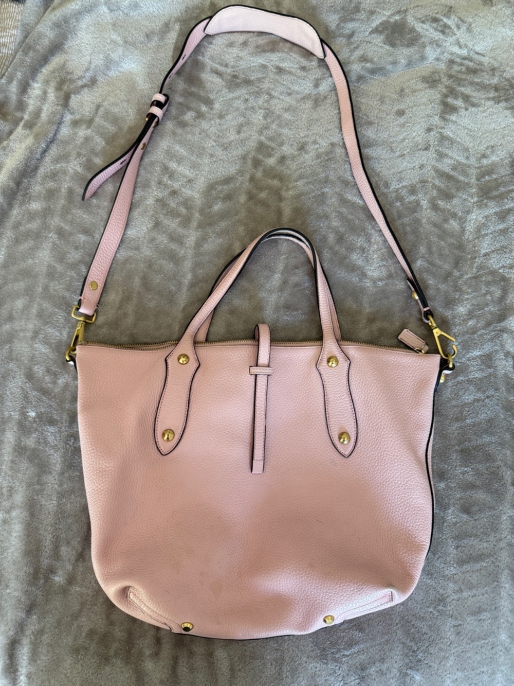 Annabel Ingall Light Pink Leather Convertible Shoulder Tote